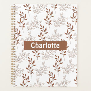 Brown Red Retro Vintage Leaf Pattern Planner