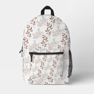 Brown Red Retro Vintage Leaf Pattern Printed Backpack