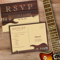 Brown & Red Wood Guitar Wedding RSVP
