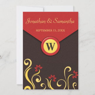 Brown Red Yellow Floral Swirls Wedding Invites 7x5