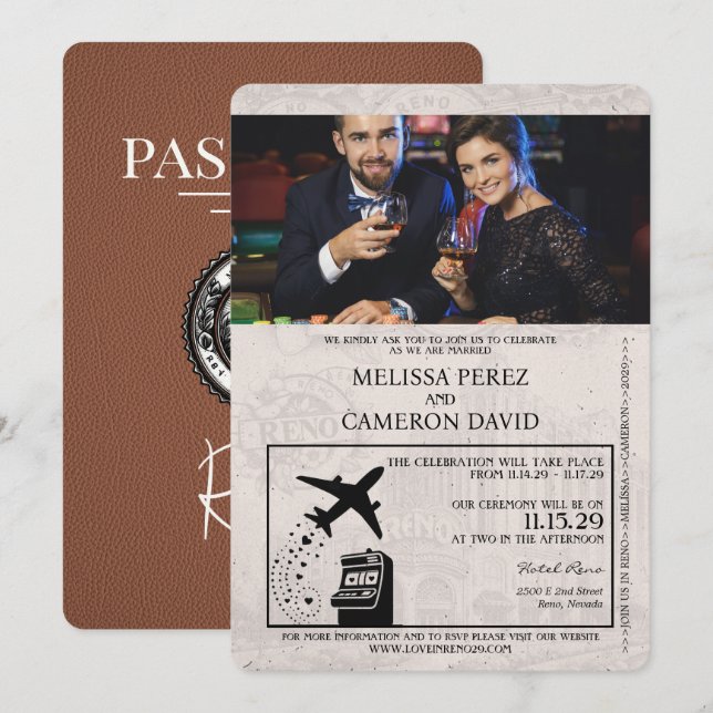 Brown Reno Passport Wedding Invitation (Front/Back)