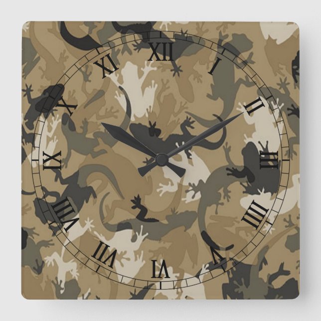 Brown Reptile Camouflage Roman Numerals Clock (Front)