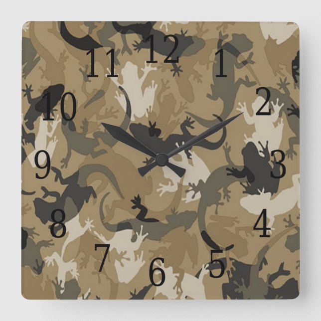 Brown Reptile Camouflage Square Clock (Front)