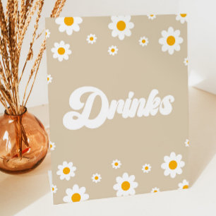 Brown Retro 70's Drinks Drink Table Party Sign