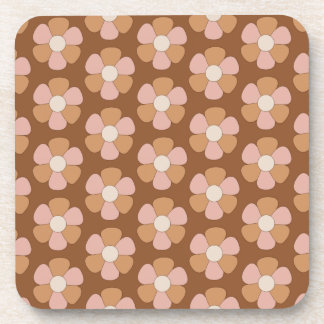 Brown Retro 70s Neutral Flowers Coaster