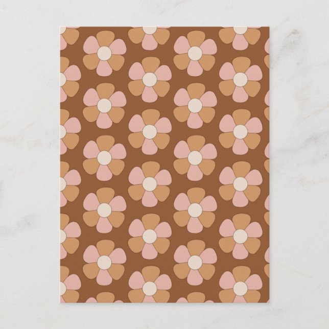 Brown Retro 70s Neutral Flowers Postcard (Front)