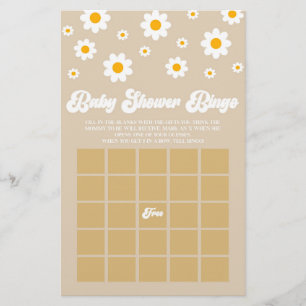 Brown Retro Daisy Bingo Baby Shower Game Stationery