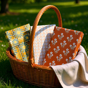 Brown Retro Daisy Flowers set of 3 Wrapping Paper Sheet