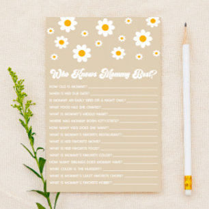 Brown Retro Daisy Who Knows Mummy Baby Shower Game Stationery
