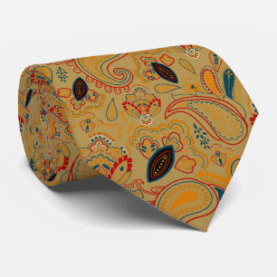 brown retro ethnic vintage paisley floral pattern tie