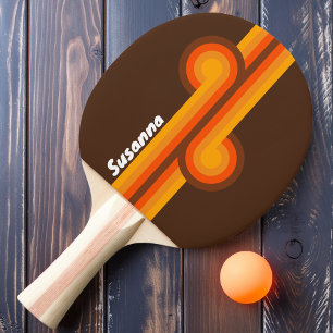 Brown Retro Loop with Name Ping Pong Paddle