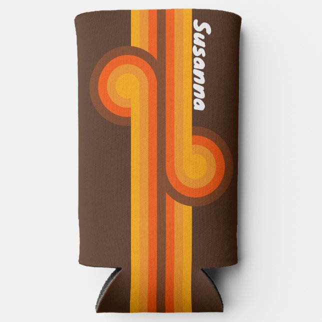 Brown Retro Loop with Name Seltzer Can Cooler (Front)