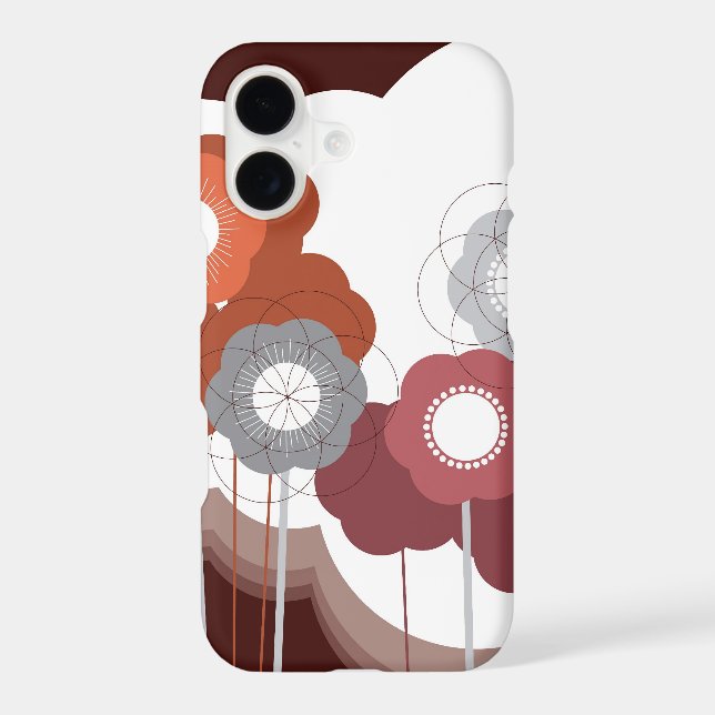 Brown Retro Mod Flowers Chic Blooms Abstract Art (Back)
