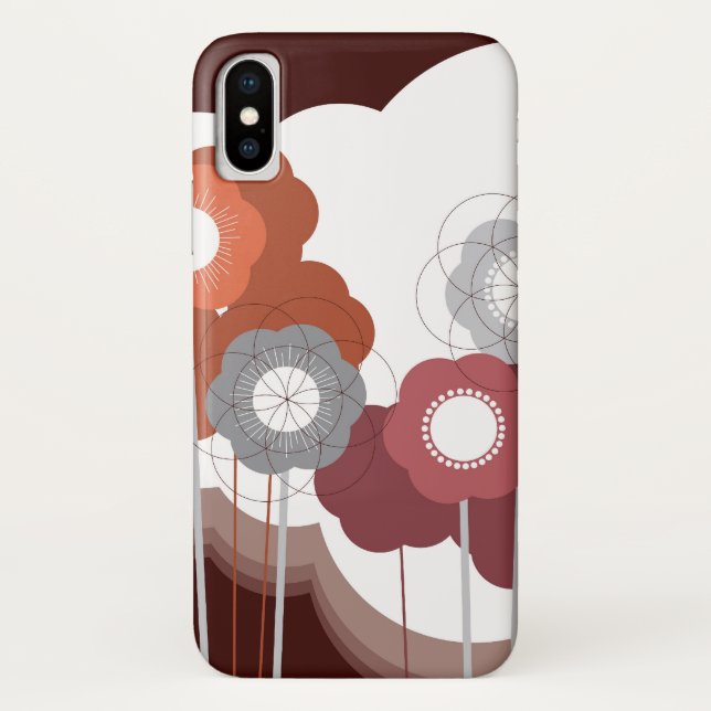 Brown Retro Mod Flowers Cute Art Blooms Phone Case (Back)
