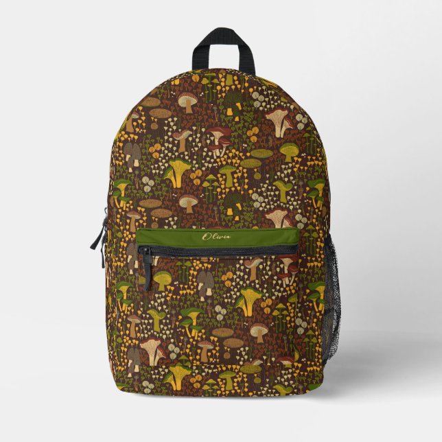 Brown Retro Mushroom Printed Backpack (Front)