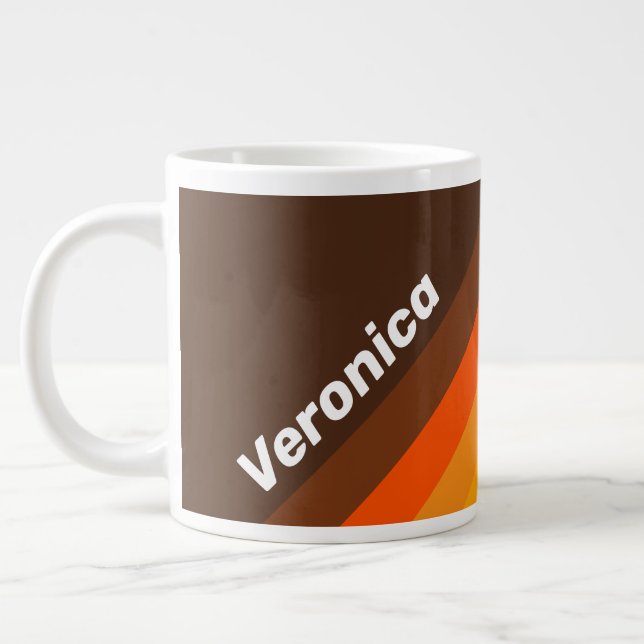 Brown Retro Stripes with Name Large Coffee Mug (Left)
