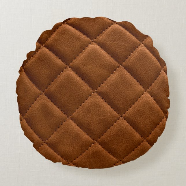 Brown rhombuses leather background round cushion (Front)
