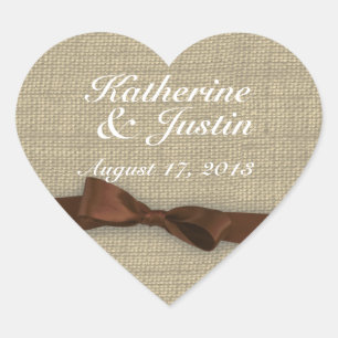 Brown Ribbon and Burlap Heart Sticker