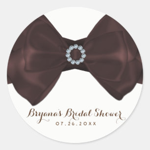 Brown Ribbon & Diamonds Bridal Shower Elegant Chic Classic Round Sticker