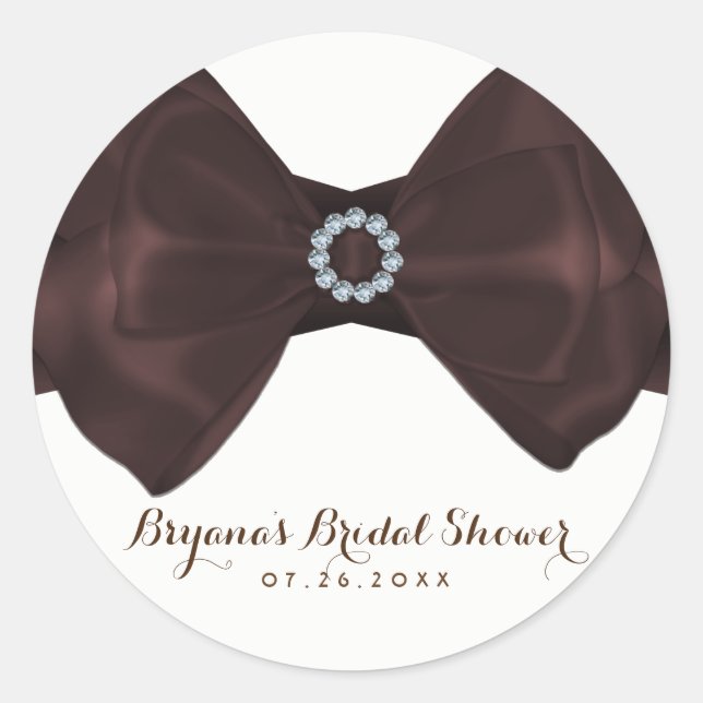 Brown Ribbon & Diamonds Bridal Shower Elegant Chic Classic Round Sticker (Front)