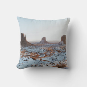 BROWN ROCK FORMATION ON WHITE SNOW COVERED GROUND CUSHION