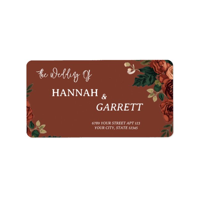 Brown Romantic Dark Garden Wedding Address Label (Front)