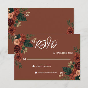 Brown Romantic Garden Floral Wedding RSVP Card