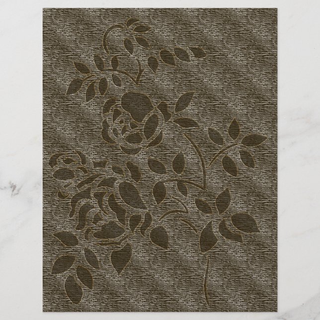 Brown Roses Stencil Floral Scrapbook Paper (Front)