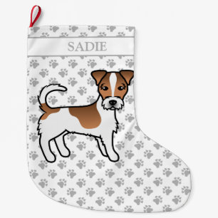 Brown Rough Coat Jack Russell Terrier Dog & Name Large Christmas Stocking