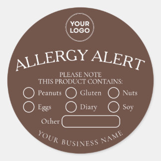 Brown Round White Black Food Allergy Alert Sticker