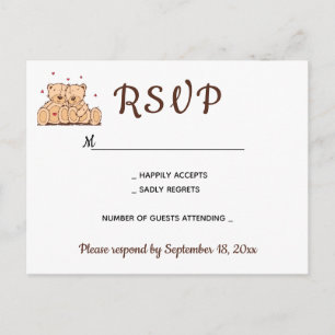Brown RSVP Teddy Bears Love Wedding Party Invitation Postcard