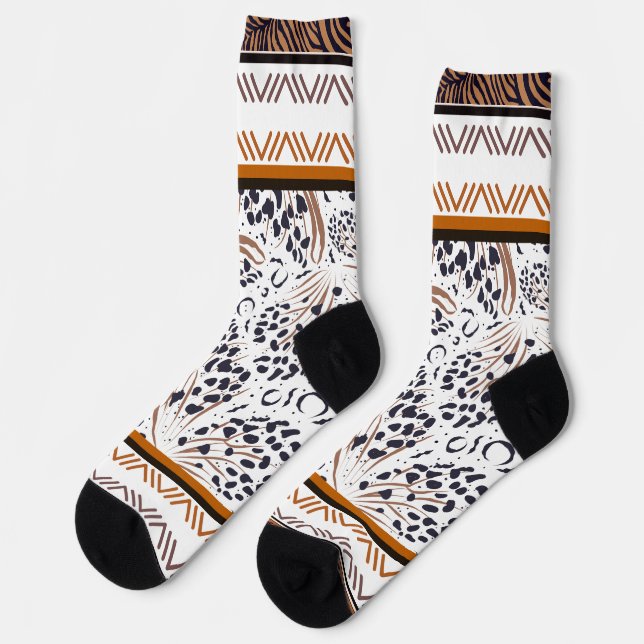 Brown, Rust, Black Animal Prints Graphics  Socks (Left)