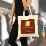 Brown rust business logo tote bag<br><div class="desc">A trendy rust,  brown coloured background.  Personalise and add your business,  company logo,  name and contact information.
Back: no design (less expensive)  It's possible to copy the front design to the back.</div>