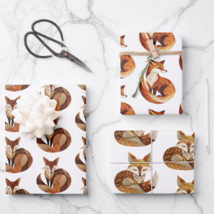 Brown Rust Orange Cream Fox  Wrapping Paper Sheet