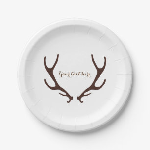 Brown Rustic Antlers Wedding Reception Party Paper Plate