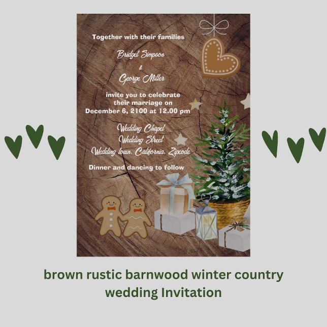 brown rustic barnwood country wedding Invitation (brown rustic barnwood winter country wedding Invitation by wedding Hobinishop)