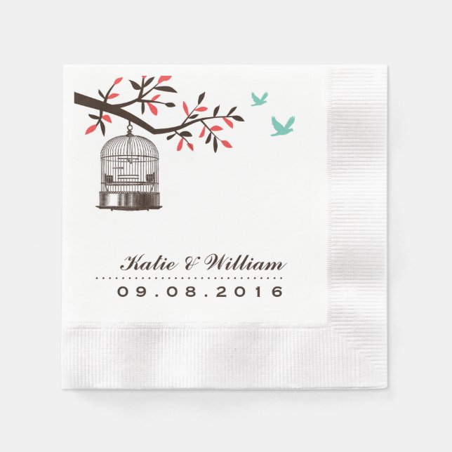 Brown Rustic Bird Cage Wedding Paper Napkins (Front)