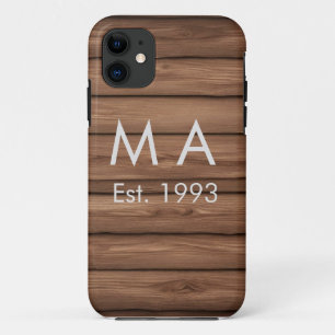 Brown rustic boho add name letter year date text Case-Mate iPhone case