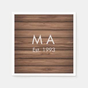 Brown rustic boho add name letter year date text napkin