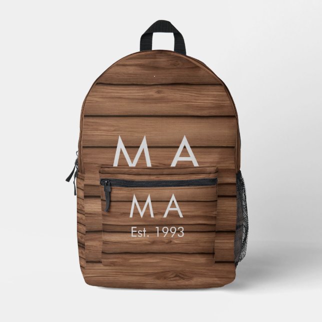 Brown rustic boho add name letter year date text printed backpack (Front)