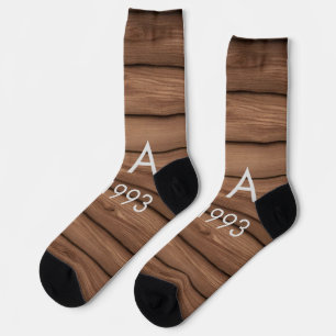 Brown rustic boho add name letter year date text socks