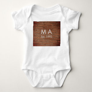 Brown rustic brick stone add name letter year date baby bodysuit