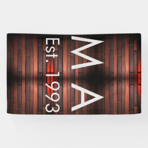 Brown rustic brick stone add name letter year date banner