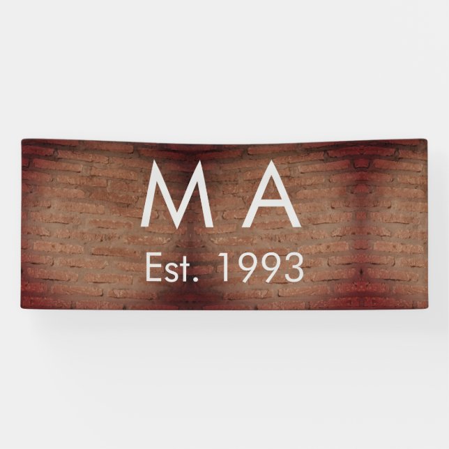 Brown rustic brick stone add name letter year date banner (Horizontal)