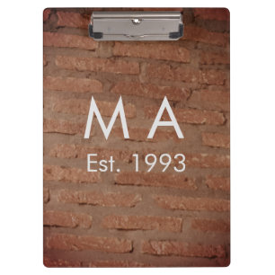 Brown rustic brick stone add name letter year date clipboard