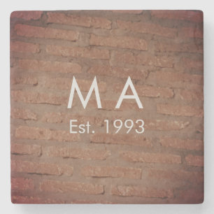 Brown rustic brick stone add name letter year date coaster