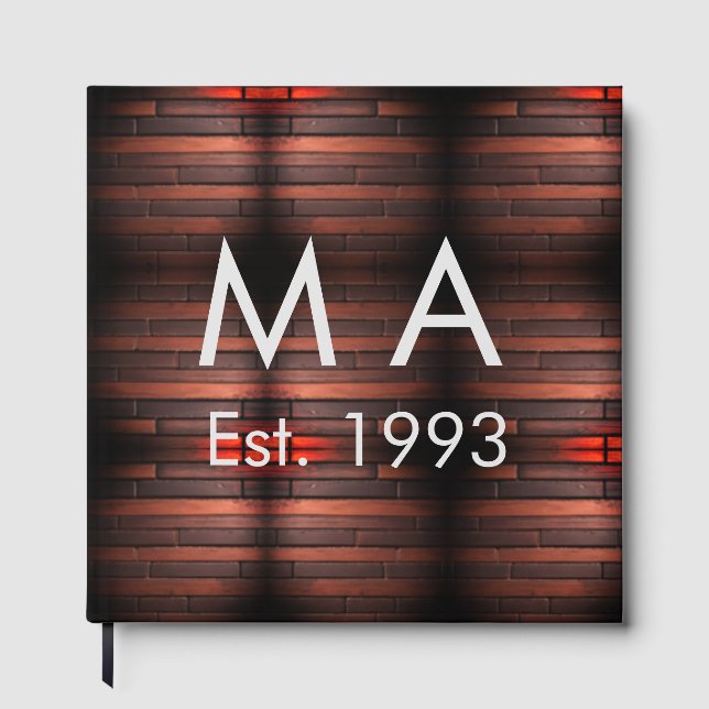 Brown rustic brick stone add name letter year date guest book (Front)