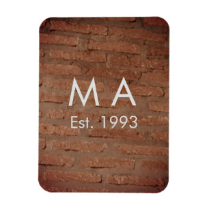 Brown rustic brick stone add name letter year date magnet