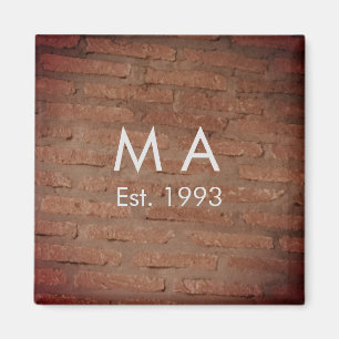 Brown rustic brick stone add name letter year date magnet