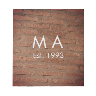 Brown rustic brick stone add name letter year date notepad